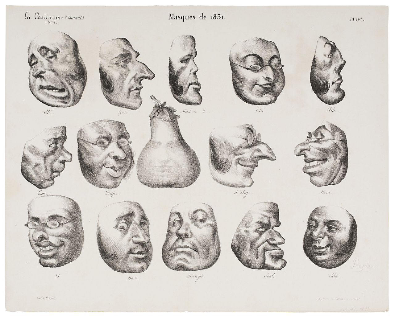 Honoré Daumier, Masken von 1831, 1832, Lithografie, Kunstmuseum Pablo Picasso Münster