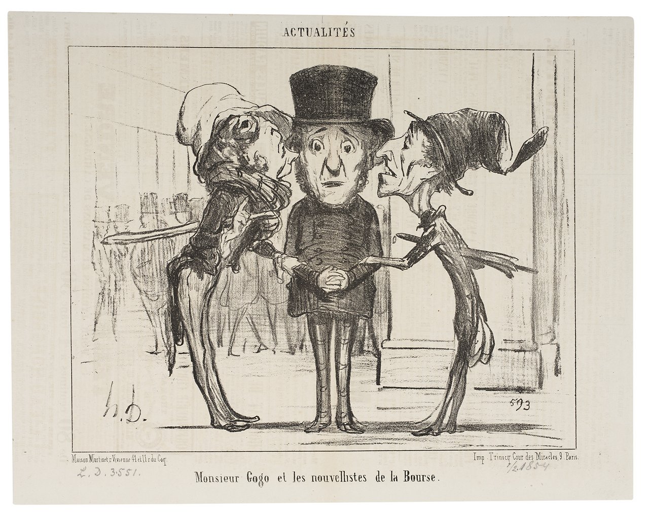 Honoré Daumier, Monsieur Gogo und die Nachrichtenverbreiter an der Börse, 1854, Lithografie, Kunstmuseum Pablo Picasso Münster