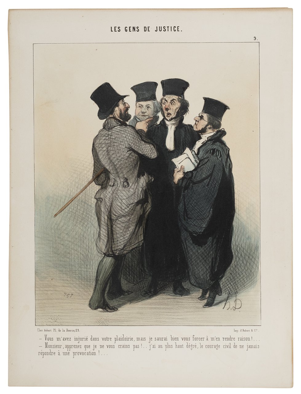 Honoré Daumier, Sie haben mich in Ihrem Plädoyer beleidigt, 1845, Handkolorierte Lithografie, Kunstmuseum Pablo Picasso Münster